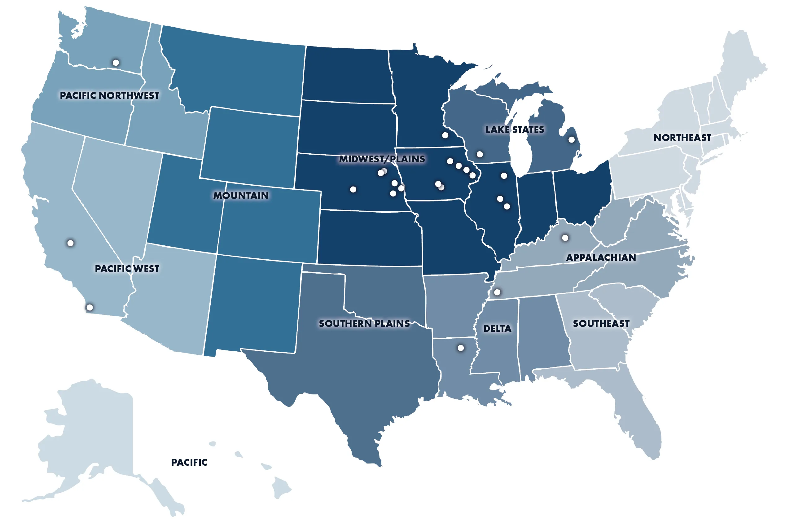 Map of the United States showing Peoples Company office locations